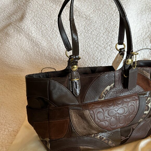 COACH PURSE NWT  Patchwork Collection Brown/Gold/Leather/Suede - Picture 1 of 16